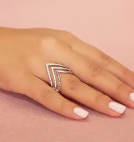 By Chance By Chance Ring Stretch Silver Plating w Triple V Design