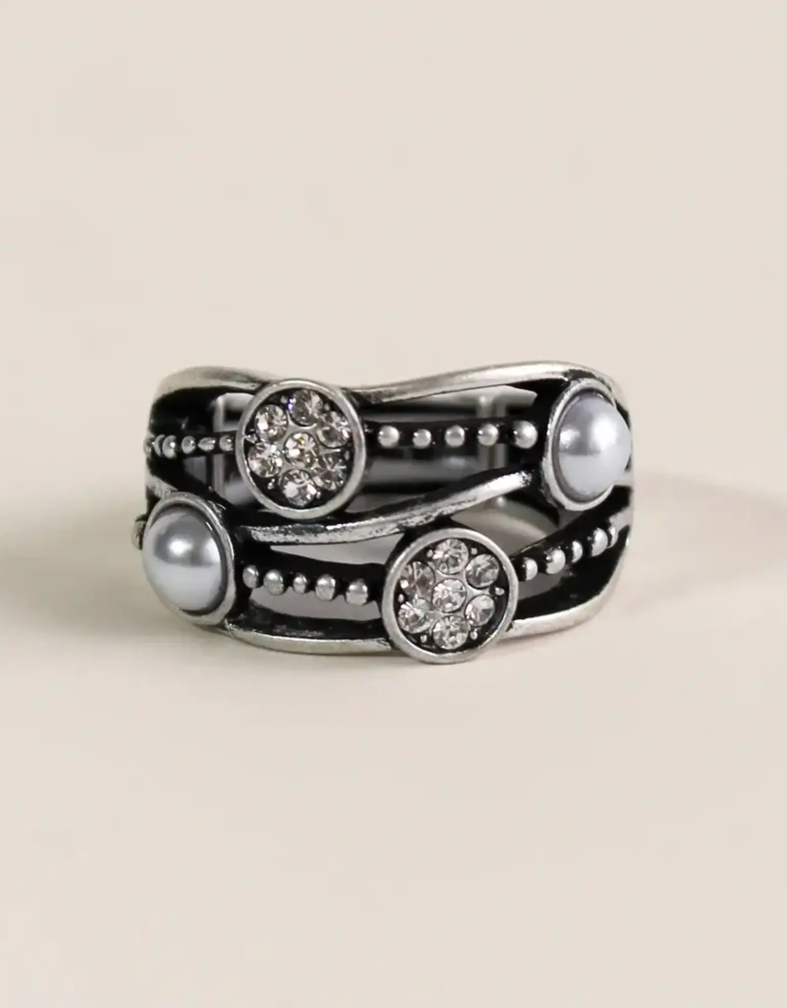 By Chance BC CZ & Pearl Accented Stretch Ring Silver