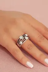By Chance BC CZ & Pearl Accented Stretch Ring Silver