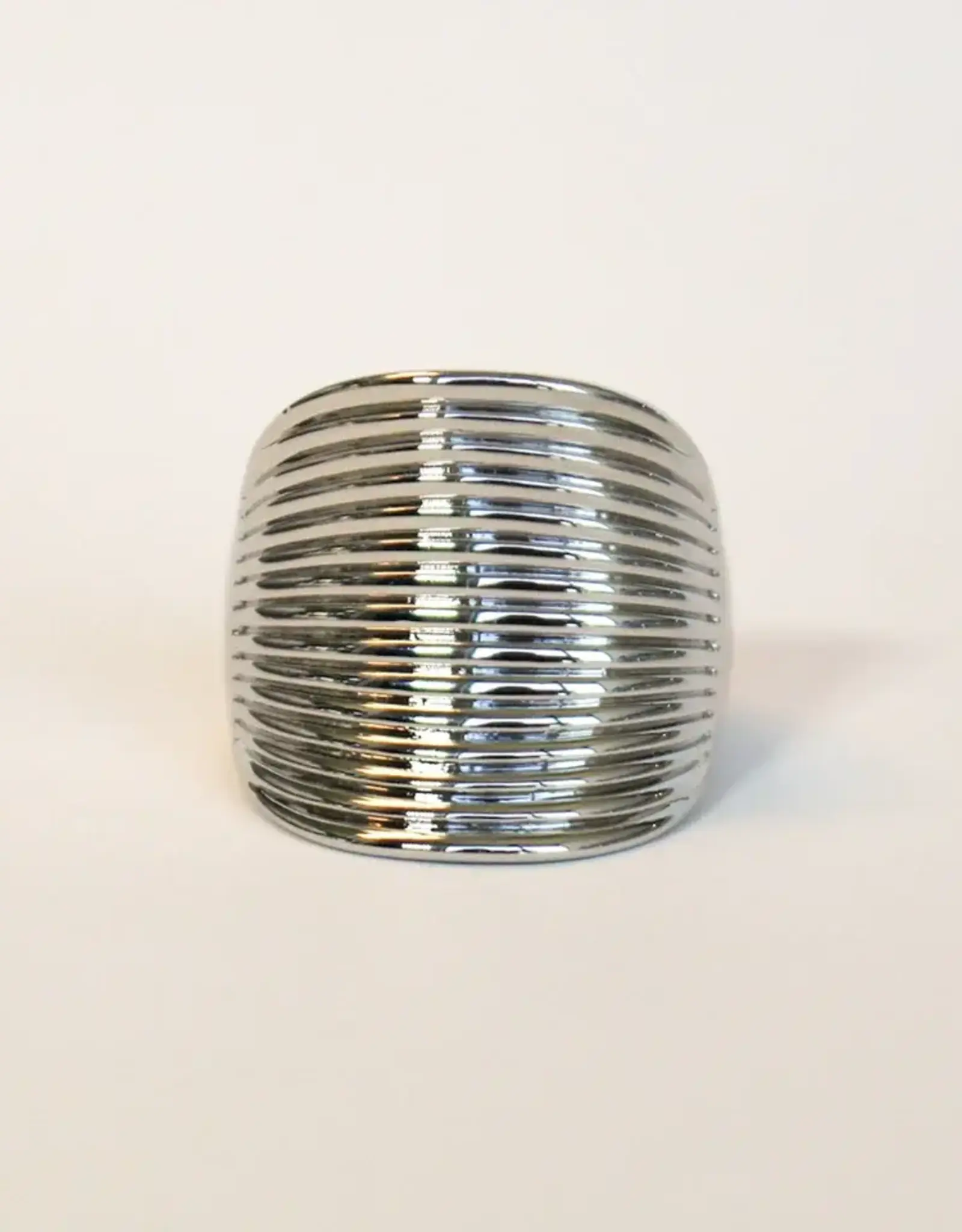 By Chance BC Ribbed Design Silver Stretch Ring Silver