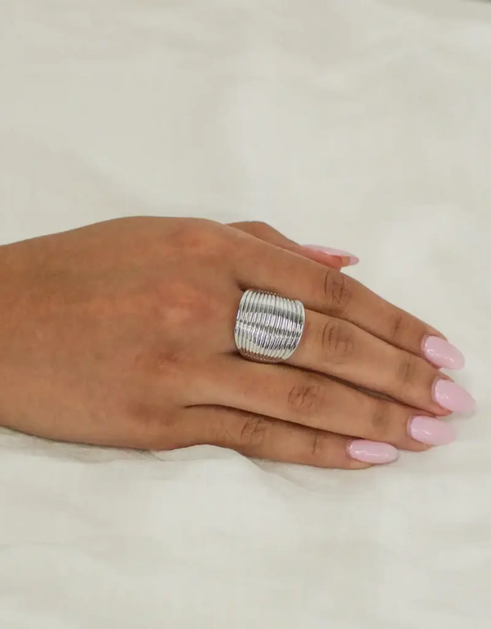 By Chance BC Ribbed Design Silver Stretch Ring Silver