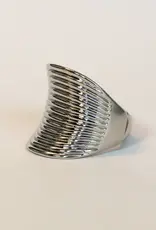 By Chance BC Ribbed Design Silver Stretch Ring Silver