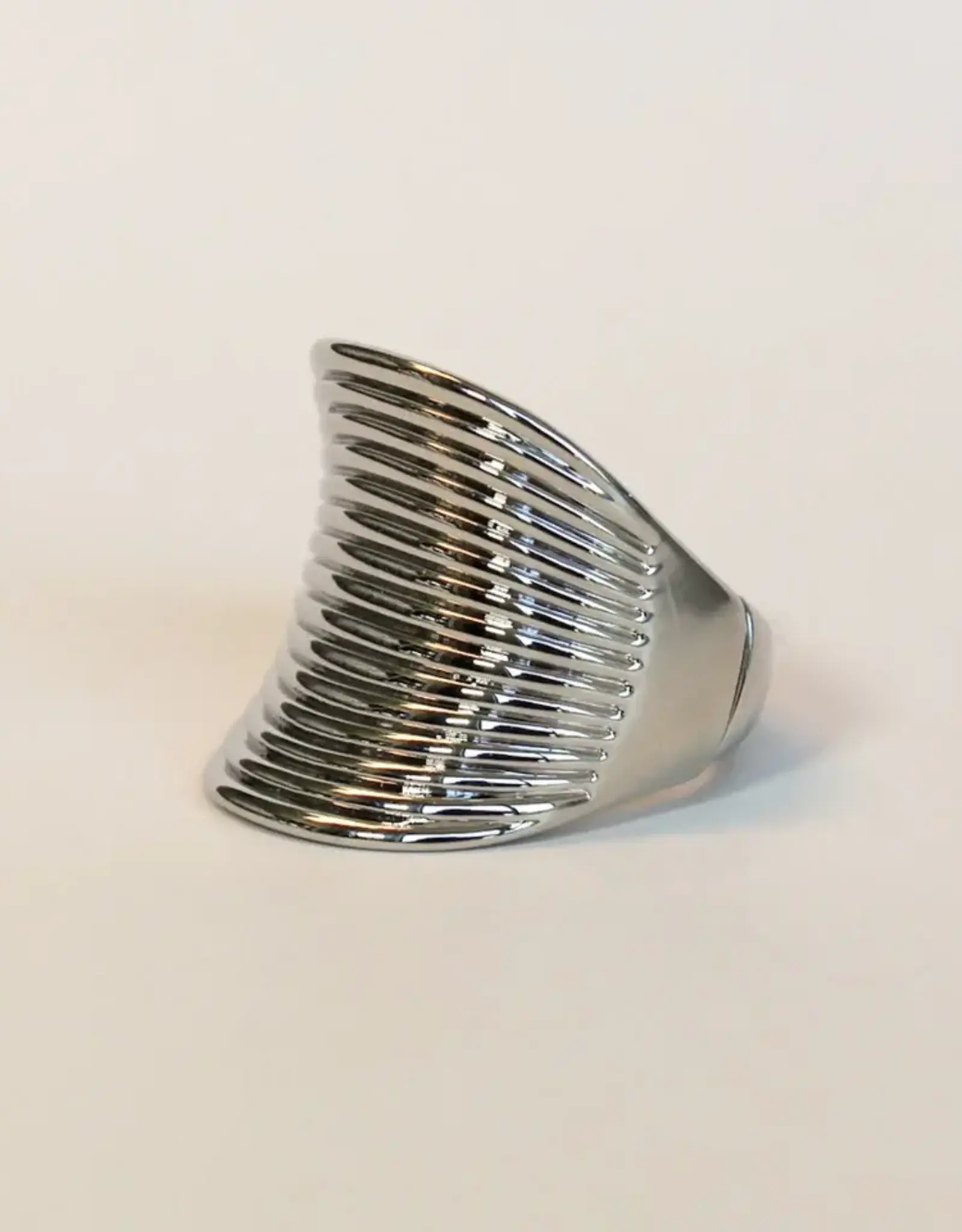 By Chance BC Ribbed Design Silver Stretch Ring Silver