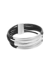 Merx Inc. Merx Multi Layer Leather Bracelet Black Silver