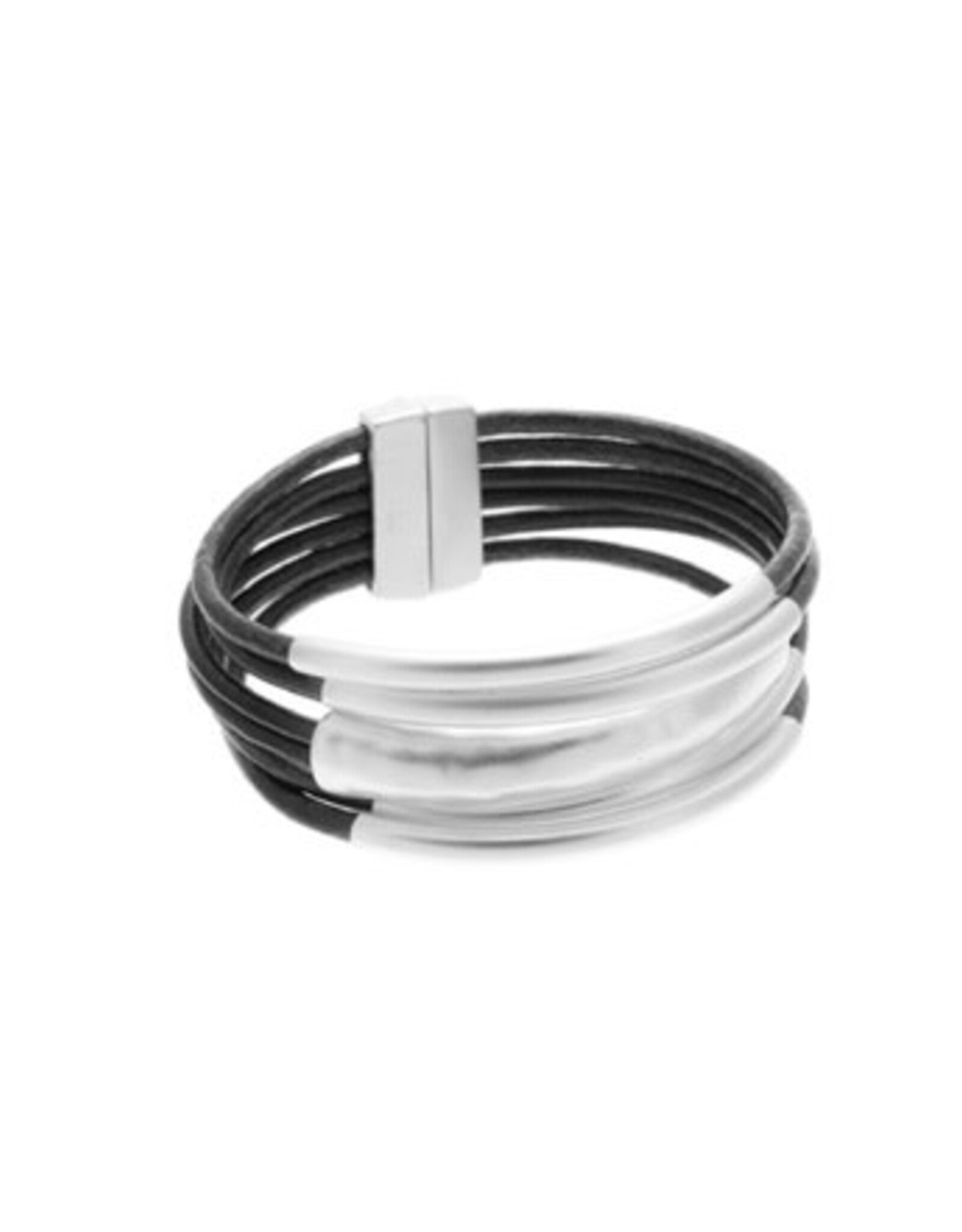 Merx Inc. Merx Multi Layer Leather Bracelet Black Silver