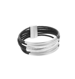 Merx Inc. Merx Multi Layer Leather Bracelet Black Silver