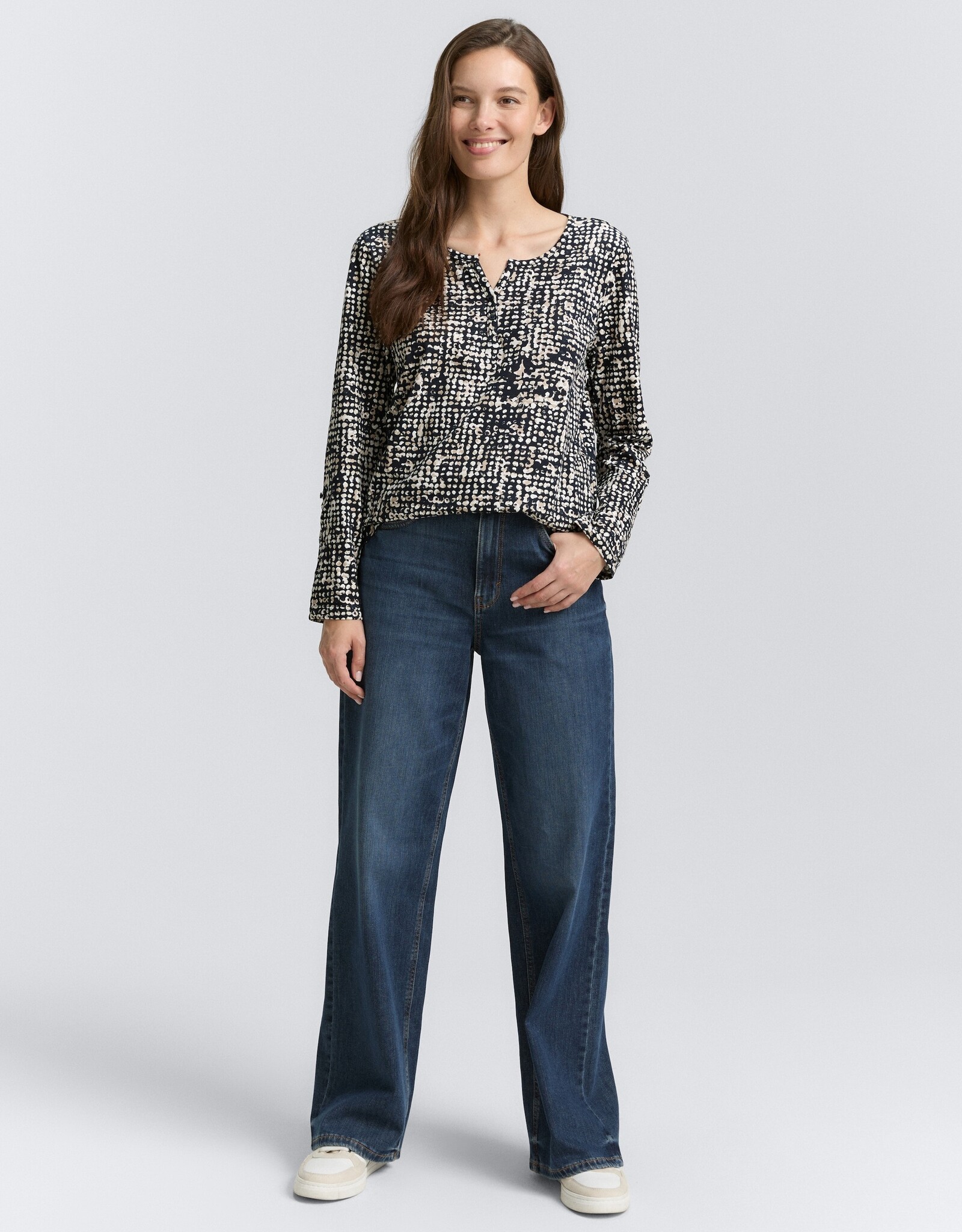 Tom Tailor Henley Blouse Shirt w Dot Patter