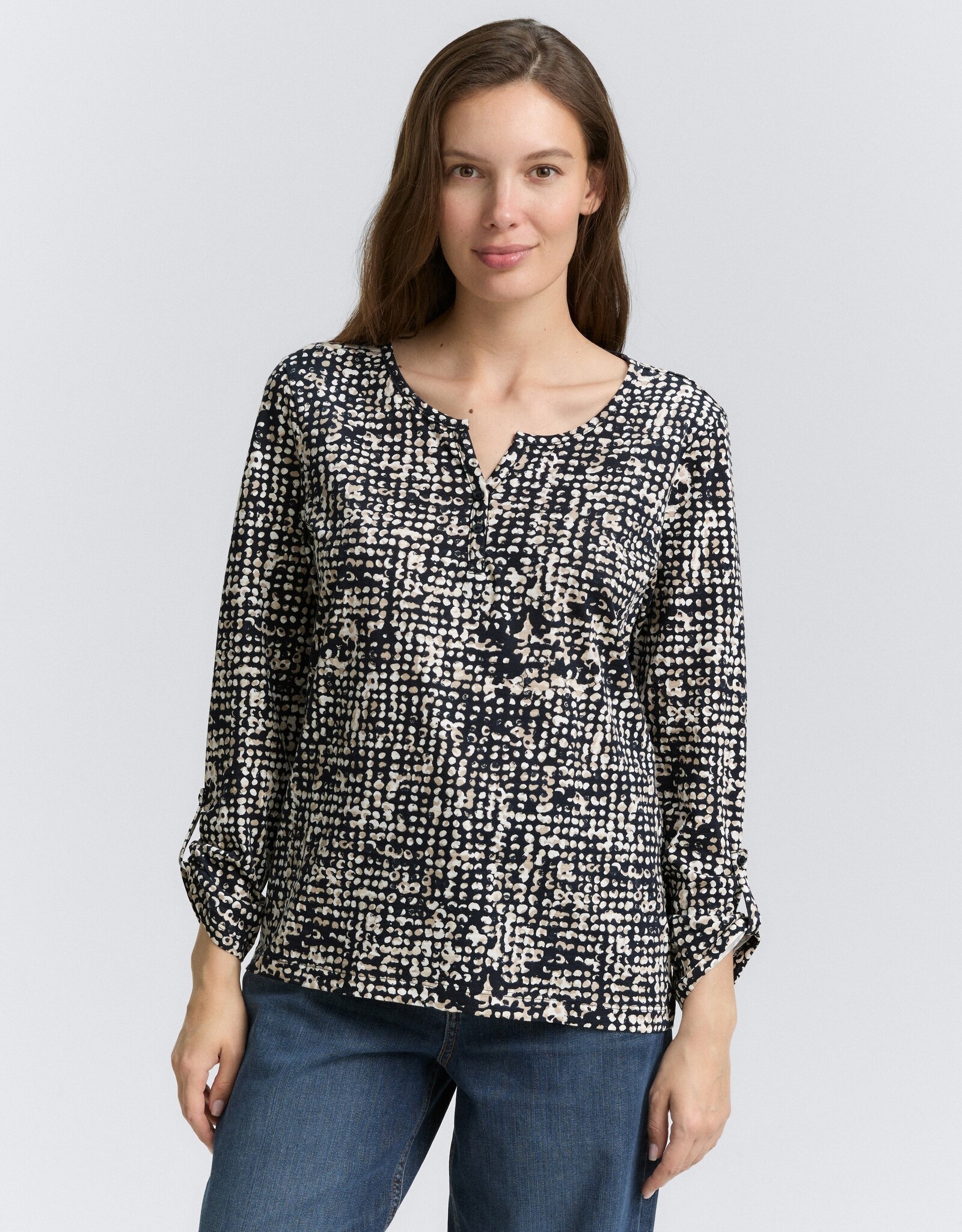 Tom Tailor Henley Blouse Shirt w Dot Patter