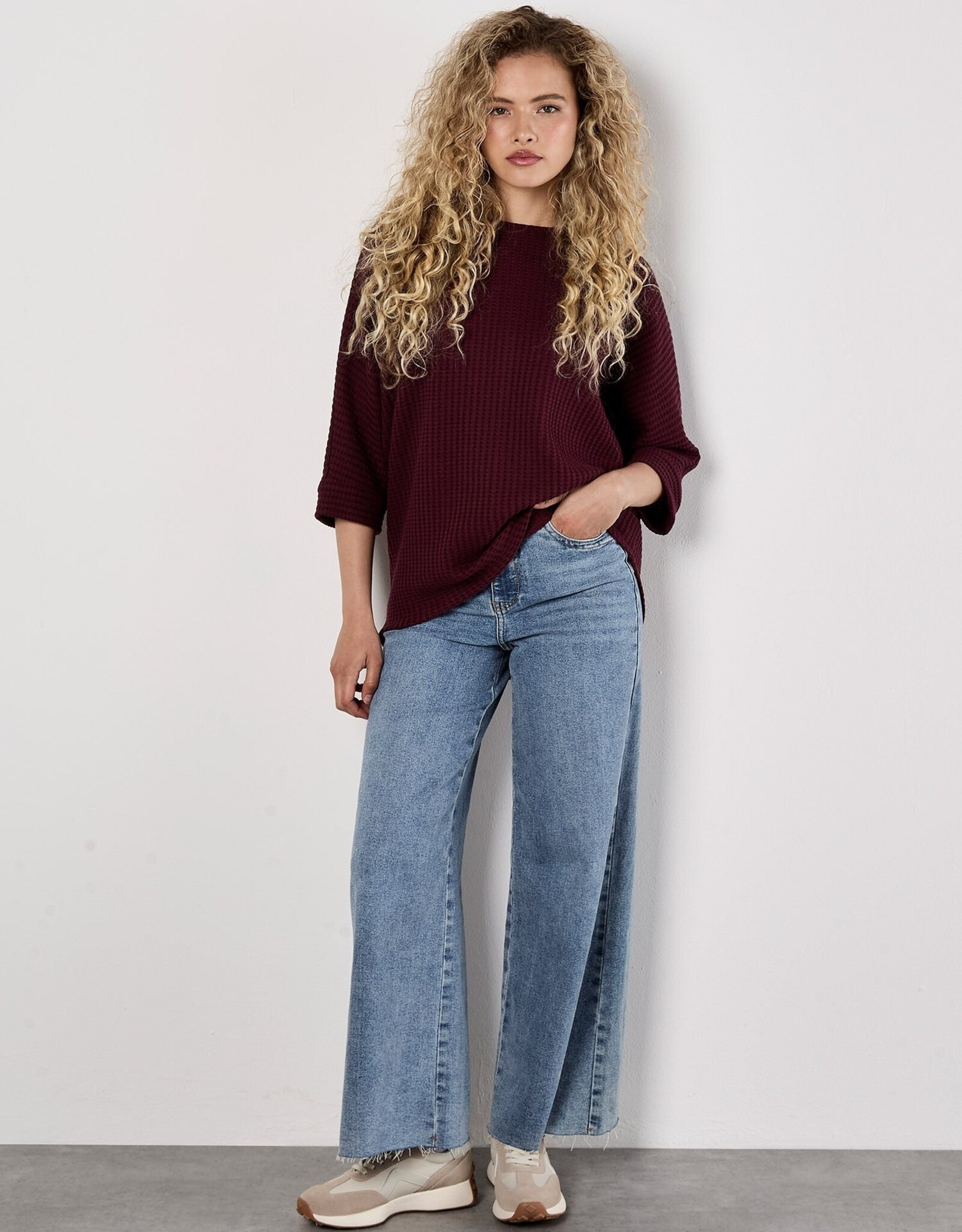 Apricot Waffle Knit Batwing Top