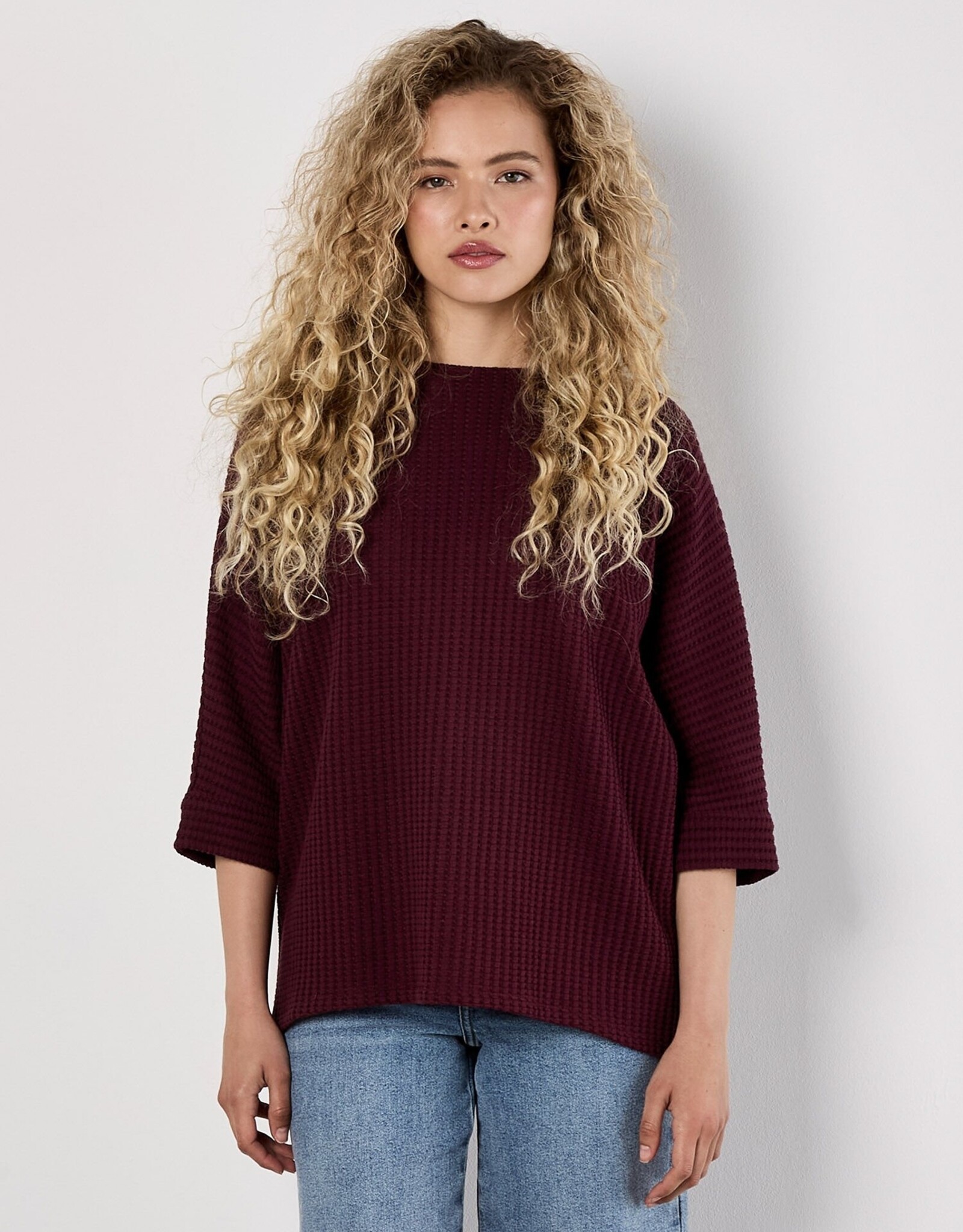 Apricot Waffle Knit Batwing Top