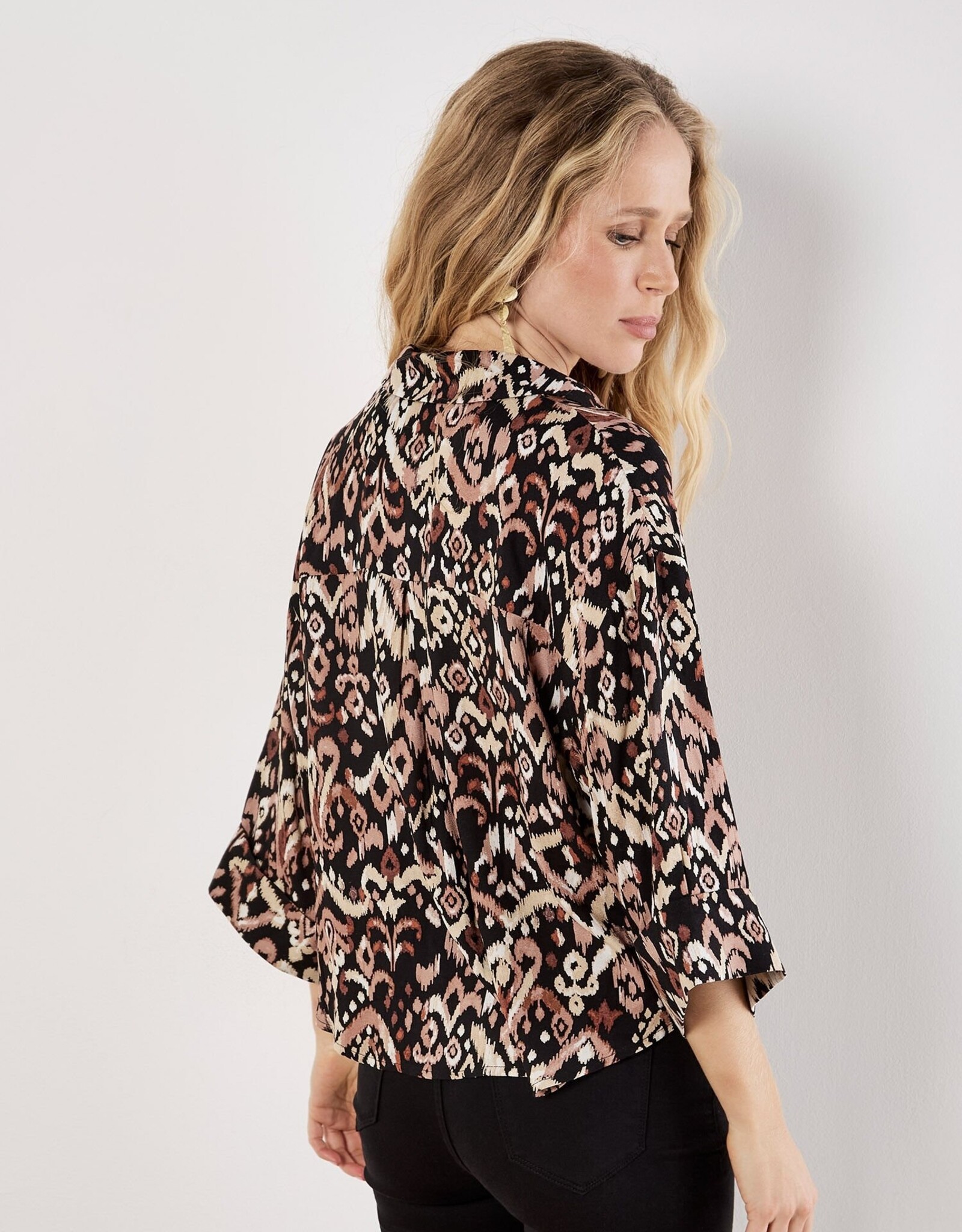 Apricot Open Collar Ikat Boxy Shirt
