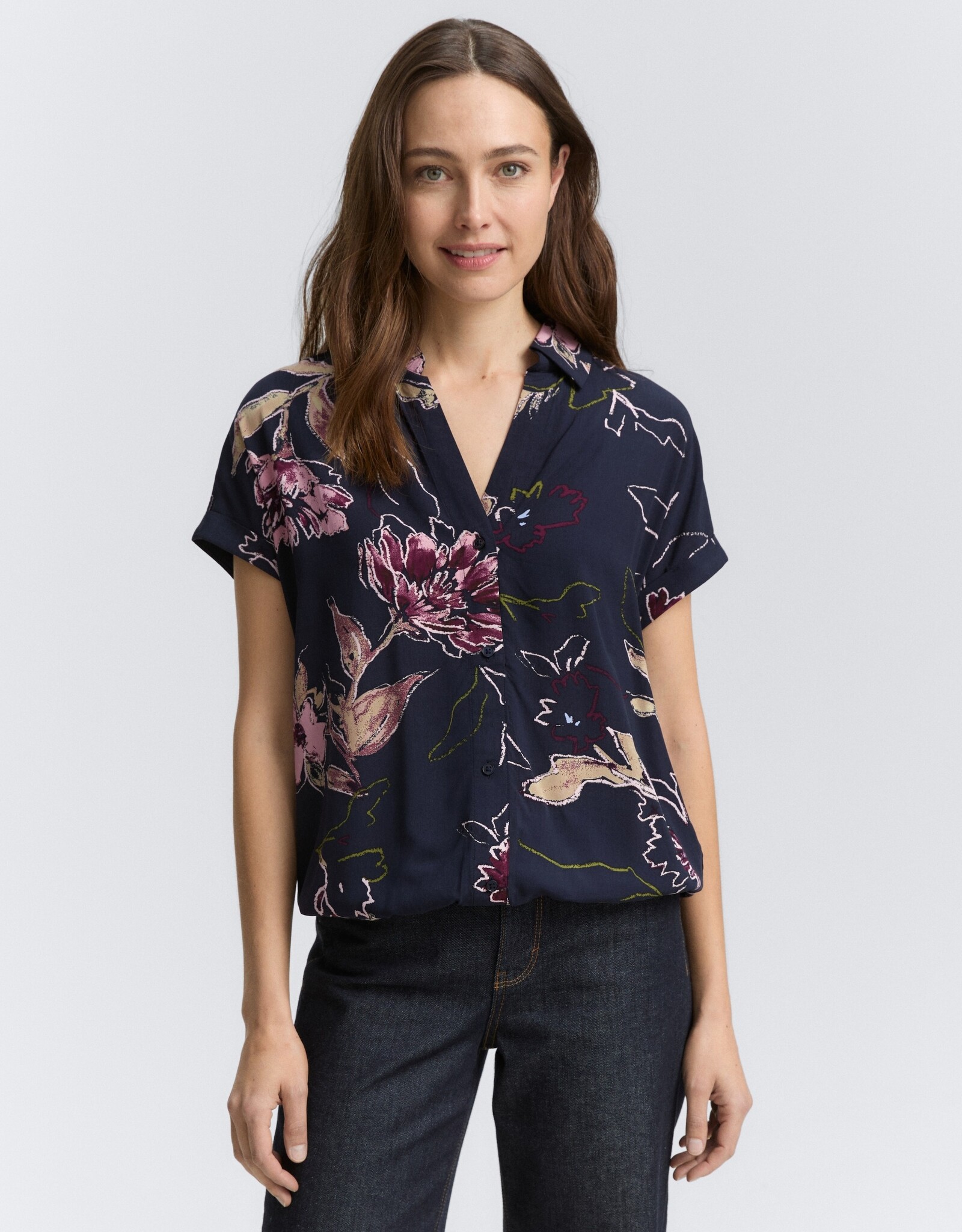 Tom Tailor S/S Blouse w Floral Pattern Elastic Hem