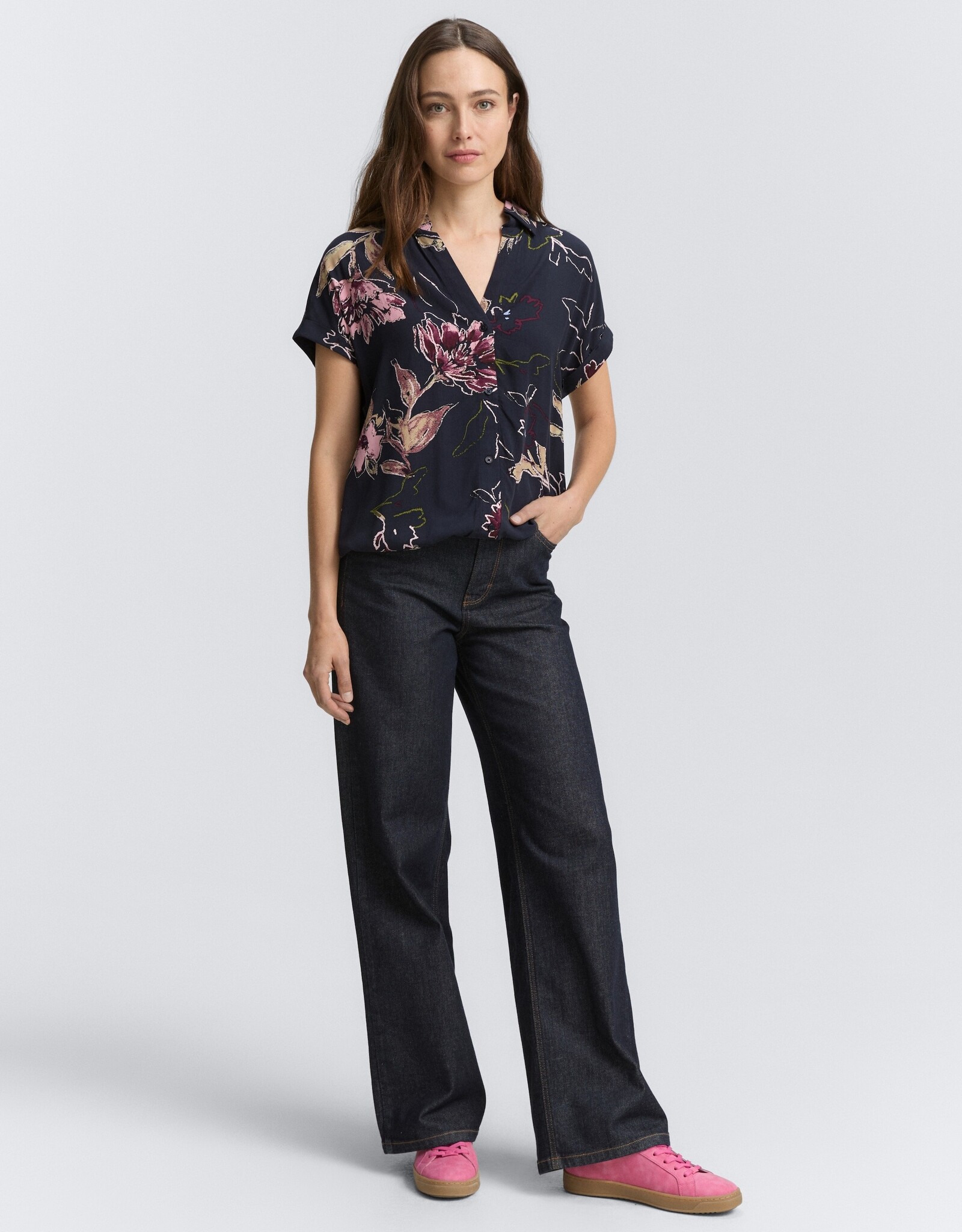 Tom Tailor S/S Blouse w Floral Pattern Elastic Hem