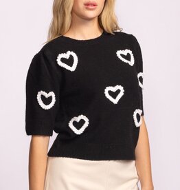 Pink Martini S/S Heart Emb Knit Top