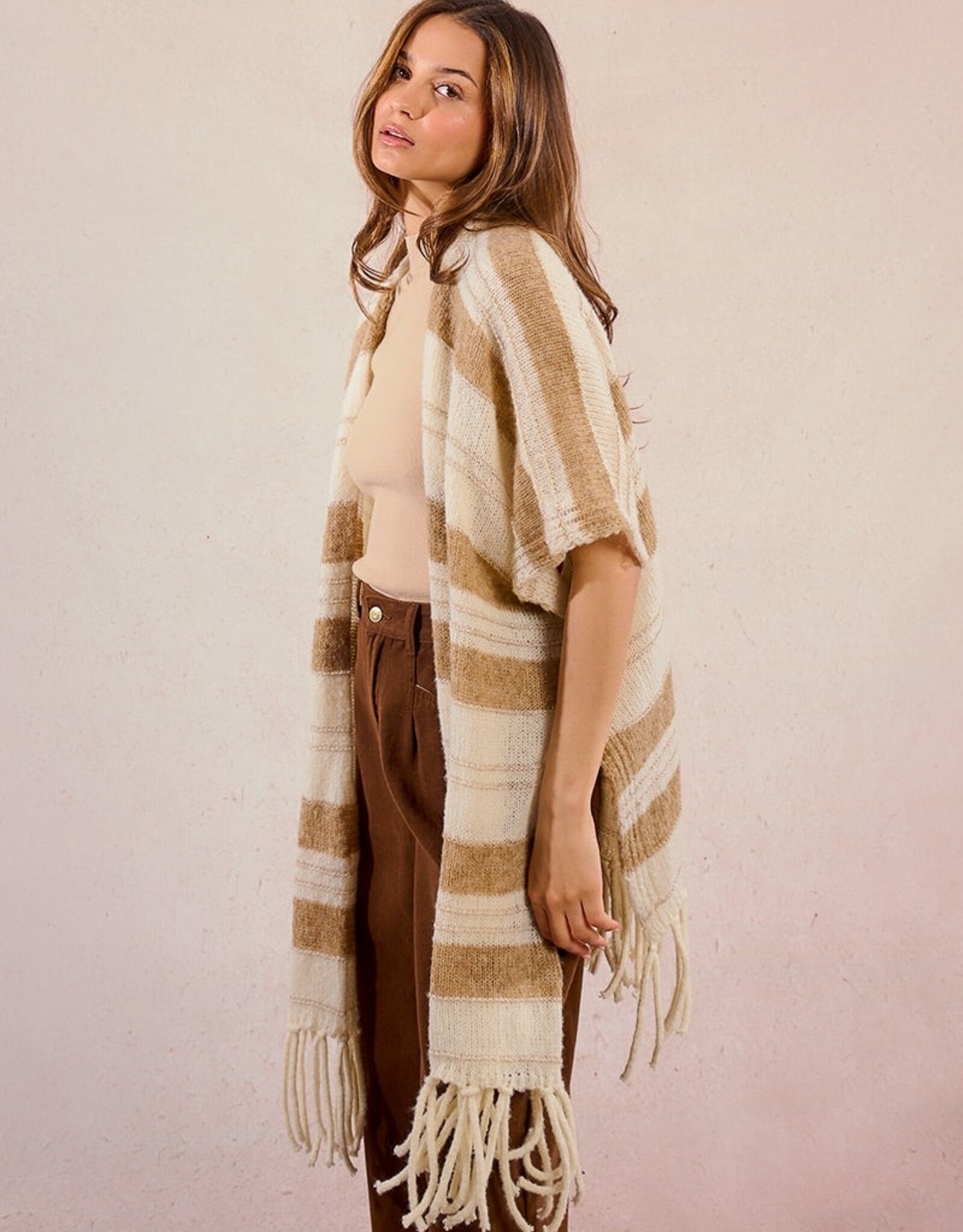 Molly Bracken Striped Knit Poncho