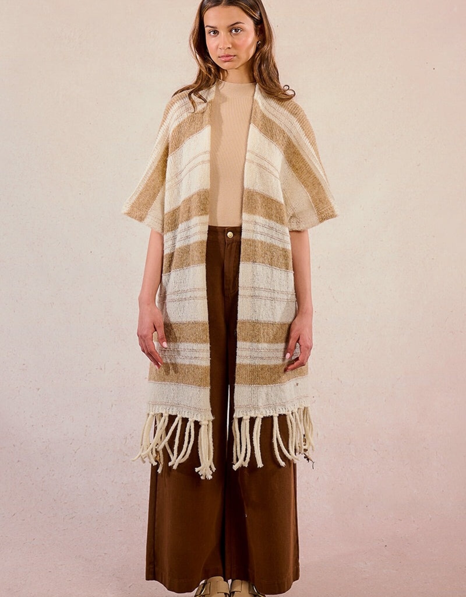Molly Bracken Striped Knit Poncho