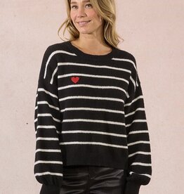 Molly Bracken Striped L/S Heart Detail Pullover