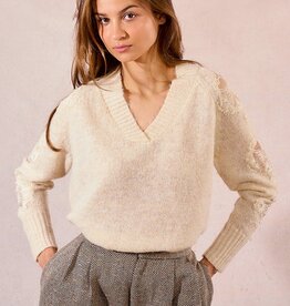 Molly Bracken V-Nk Lace Sleeve Sweater