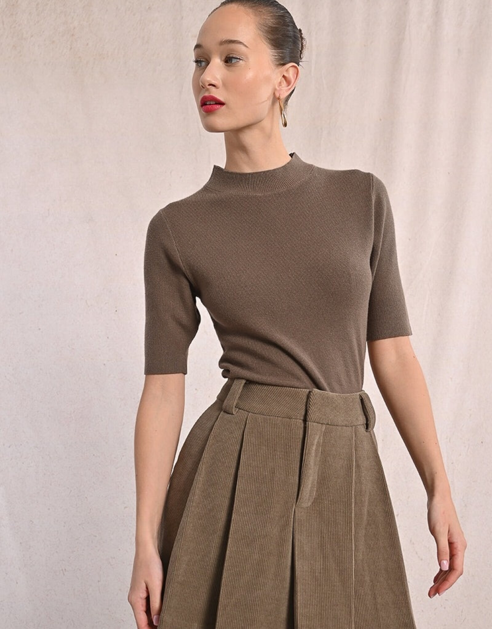 Molly Bracken Mock Nk S/S Knit Top