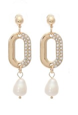 Merx Inc. Merx Oval Disc Drops w Pearl and  Crystal Gold