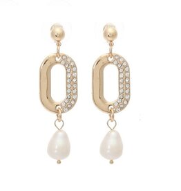 Merx Inc. Merx Oval Disc Drops w Pearl and  Crystal Gold