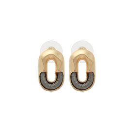 Merx Inc. Merx Oval w Leather Trim Earrings Gold