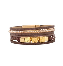 Merx Inc. Merx Multi Leather Bracelet w Gold Stones Brown