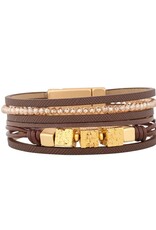 Merx Inc. Merx Multi Leather Bracelet w Gold Stones Brown