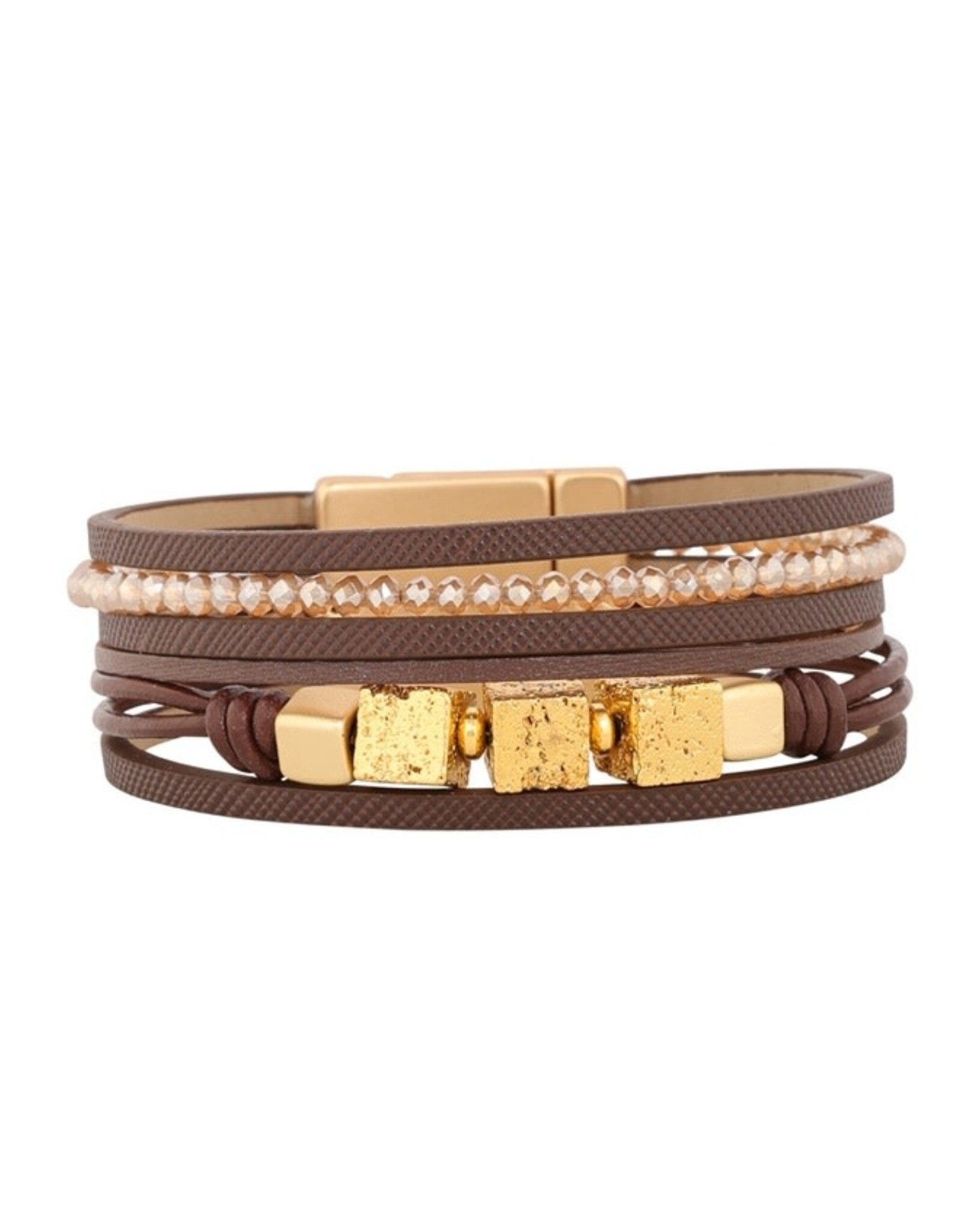 Merx Inc. Merx Multi Leather Bracelet w Gold Stones Brown
