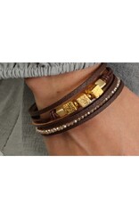 Merx Inc. Merx Multi Leather Bracelet w Gold Stones Brown