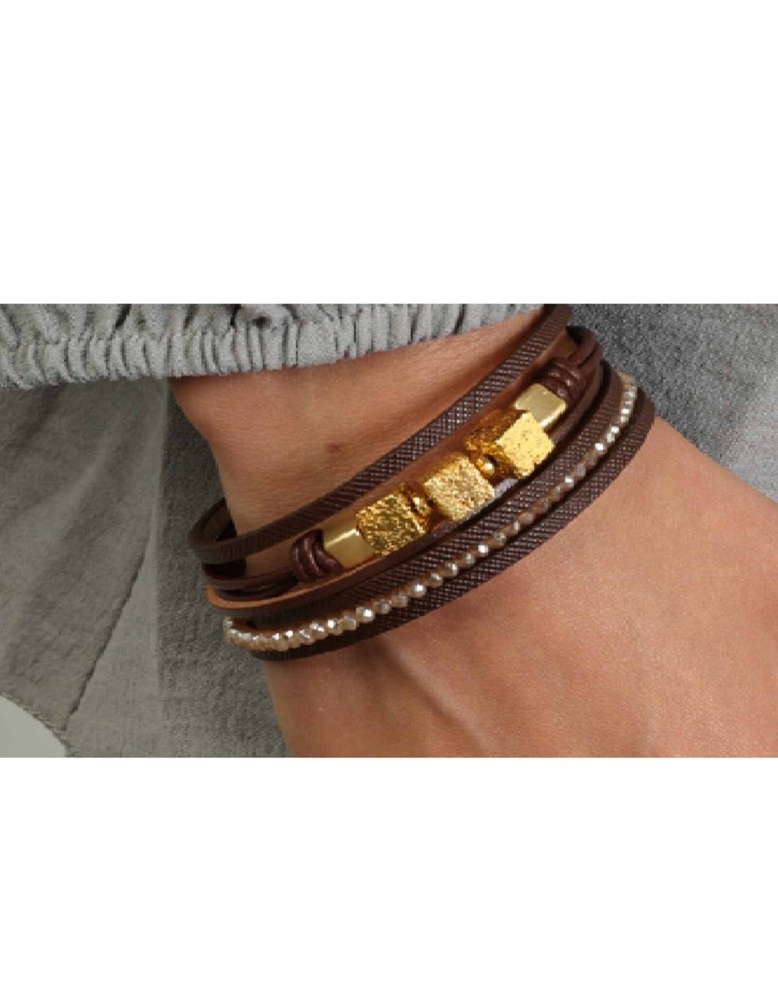 Merx Inc. Merx Multi Leather Bracelet w Gold Stones Brown