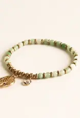 By Chance ByChance Leaf Charm w Green Stone Bracelet