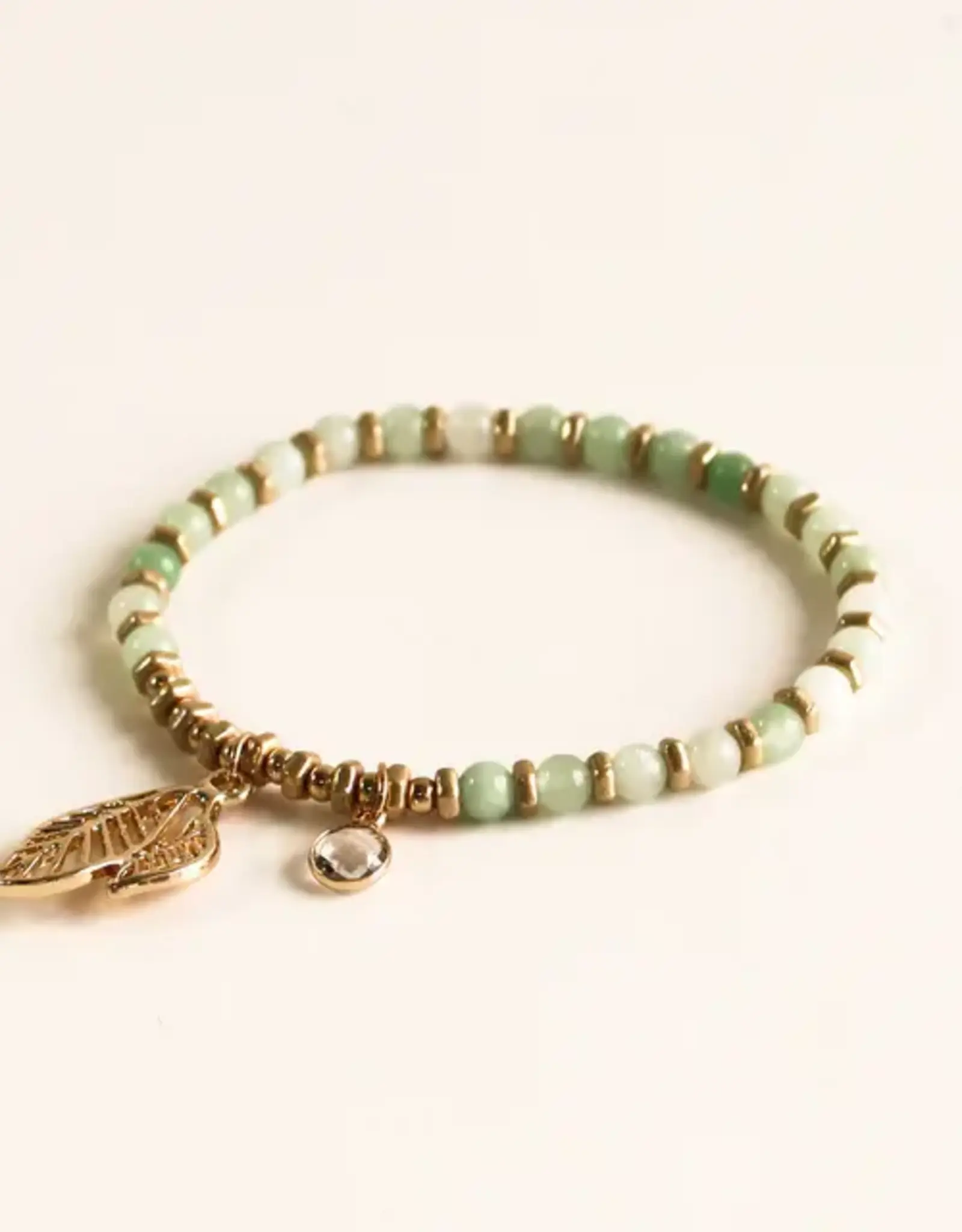 By Chance ByChance Leaf Charm w Green Stone Bracelet