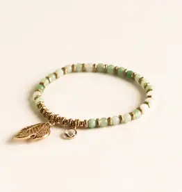 By Chance ByChance Leaf Charm w Green Stone Bracelet