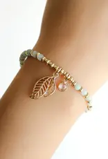 By Chance ByChance Leaf Charm w Green Stone Bracelet