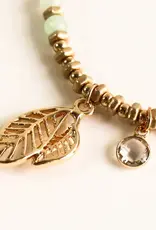 By Chance ByChance Leaf Charm w Green Stone Bracelet