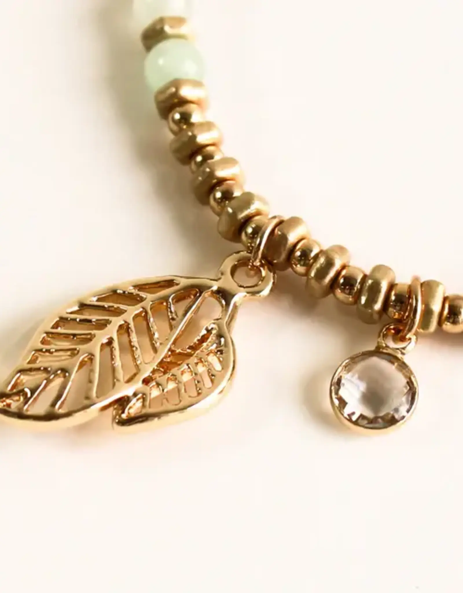By Chance ByChance Leaf Charm w Green Stone Bracelet