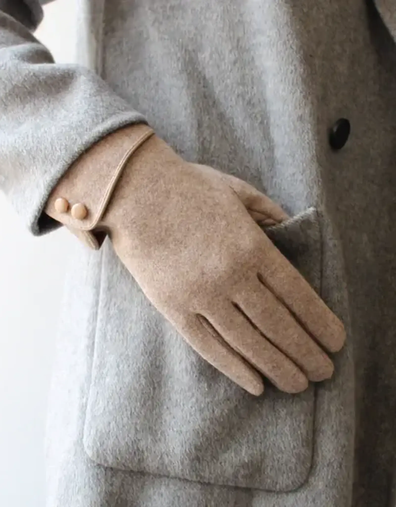 By Chance ByChance Microsuede Gloves w Button Detail Beige