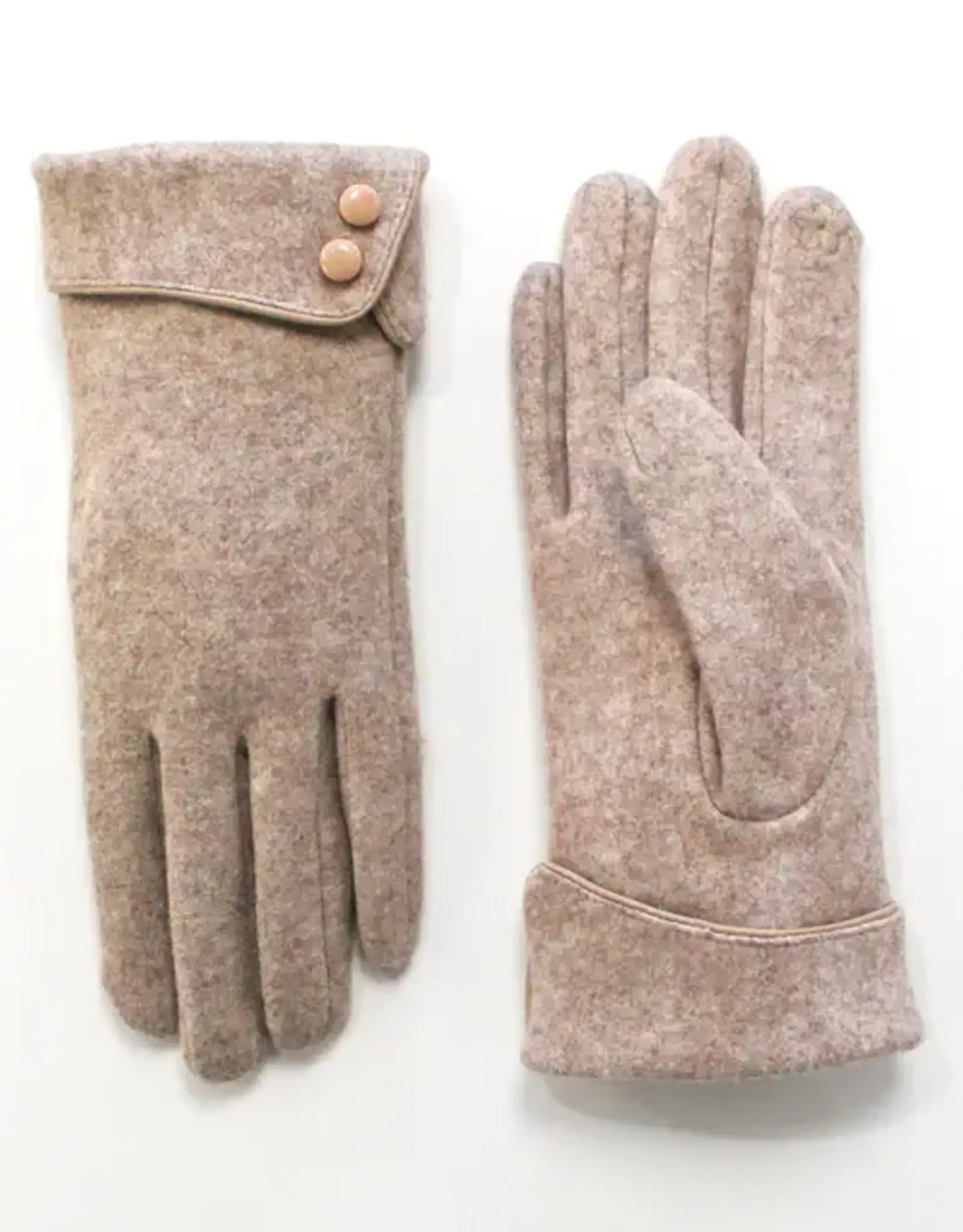 By Chance ByChance Microsuede Gloves w Button Detail Beige