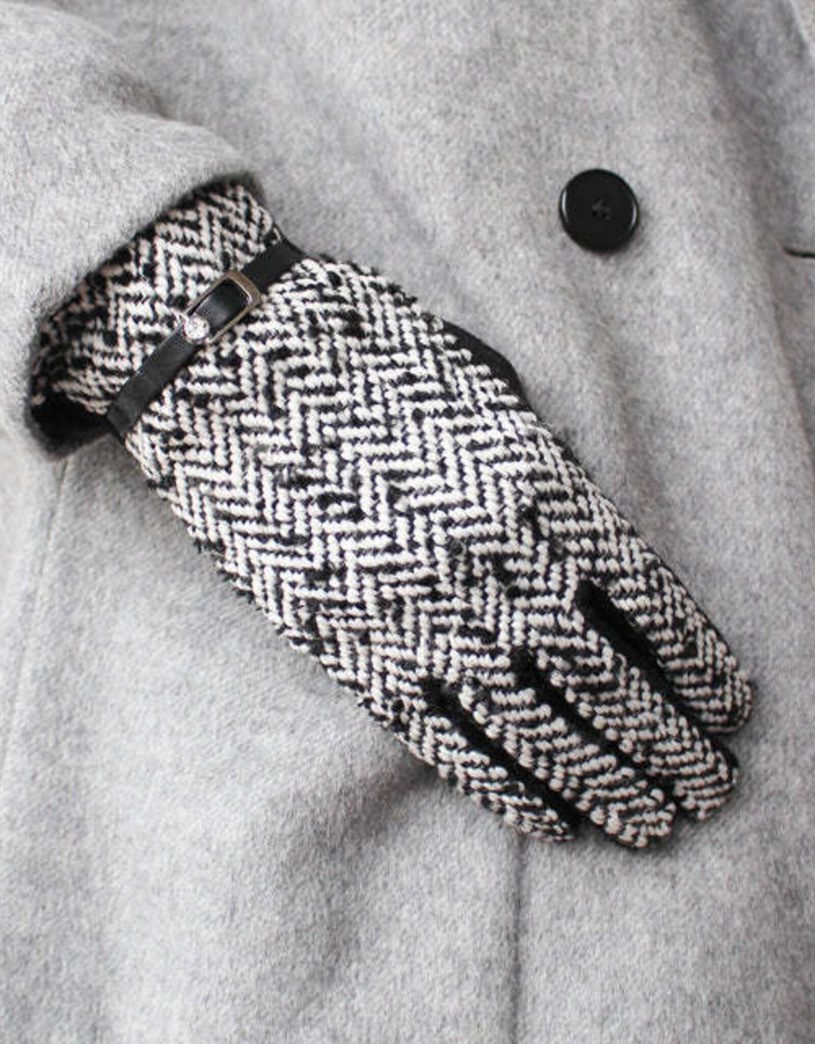 By Chance ByChance Chevron Gloves w Crystal Buckle Detail Black