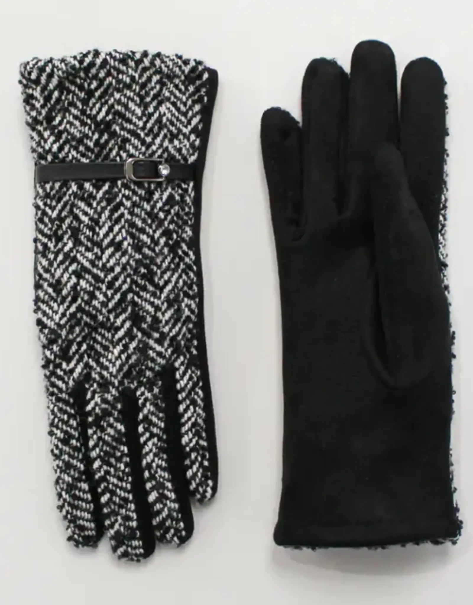 By Chance ByChance Chevron Gloves w Crystal Buckle Detail Black