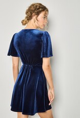 Apricot Velvet Crew Neck Empire Mini Dress