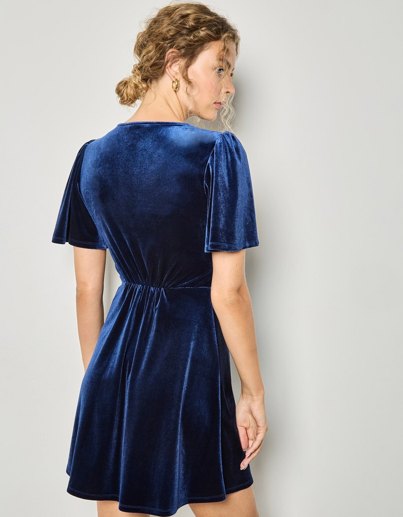 Apricot Velvet Crew Neck Empire Mini Dress