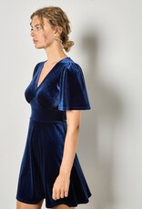 Apricot Velvet Crew Neck Empire Mini Dress