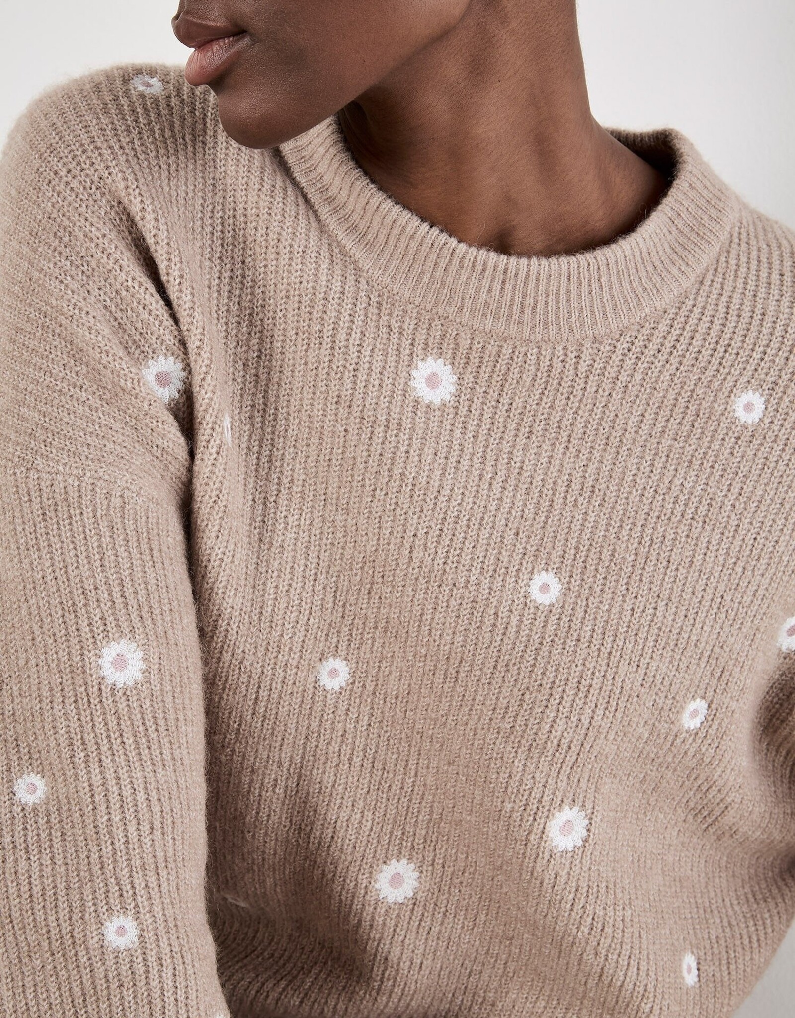 Apricot Daisy Embroidered Ribbed Jumper