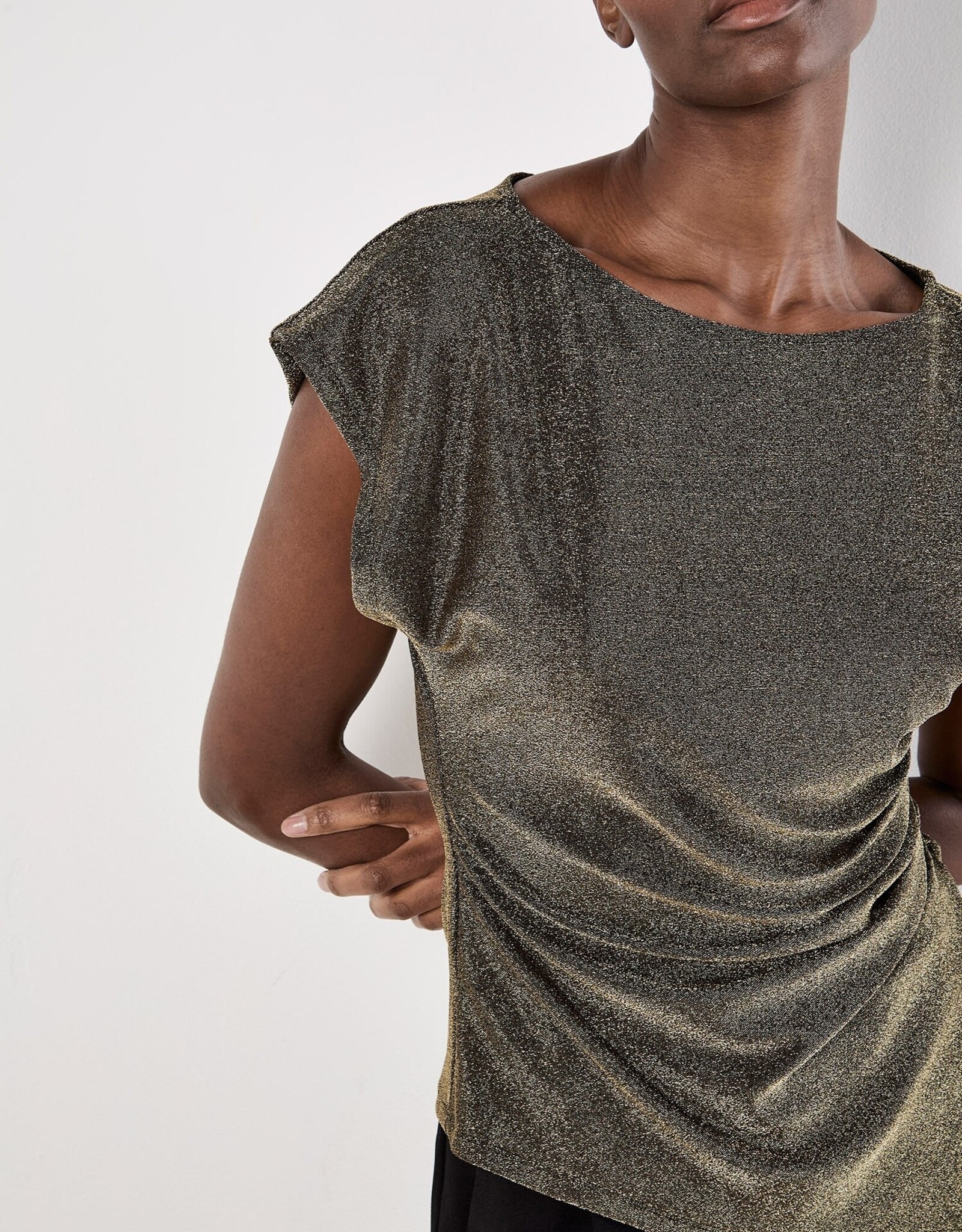 Apricot Sparkle Side Ruched Wrap Top