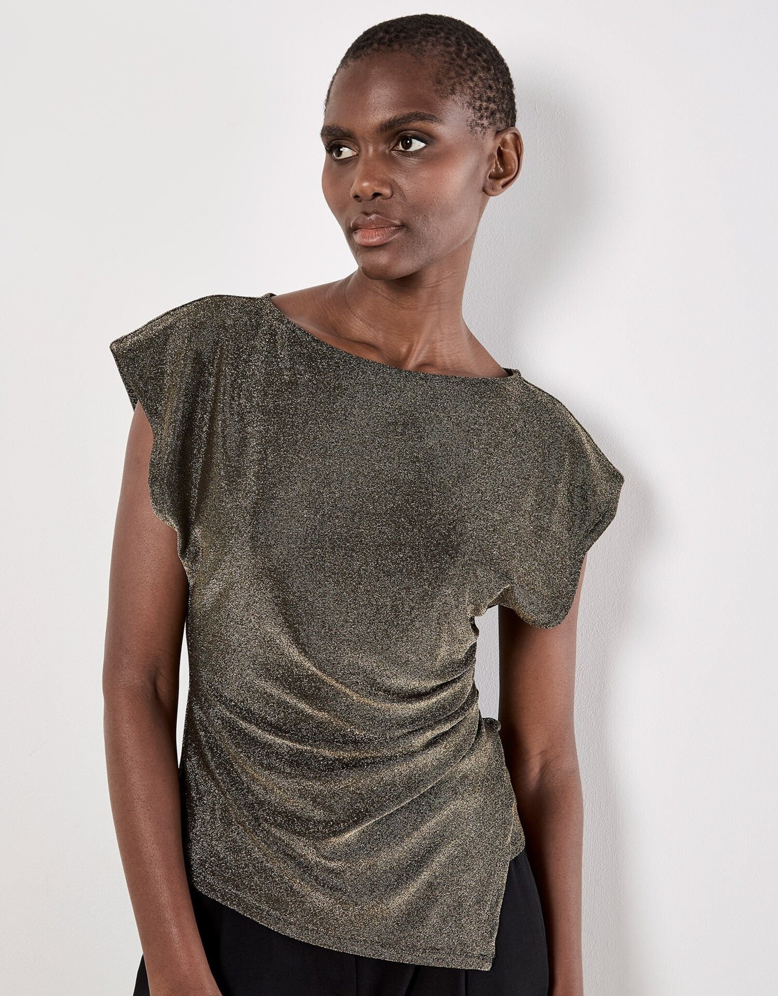 Apricot Sparkle Side Ruched Wrap Top