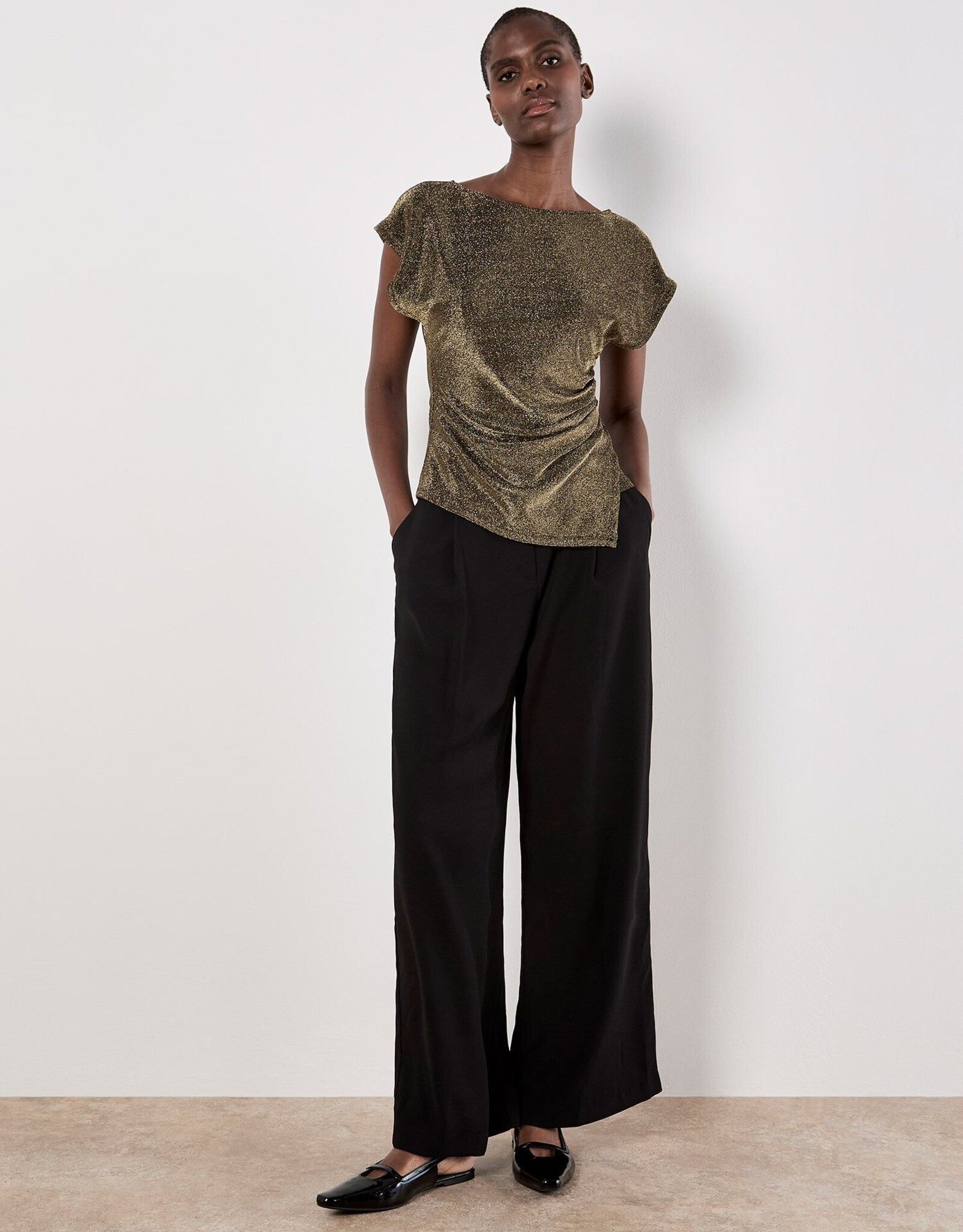 Apricot Sparkle Side Ruched Wrap Top