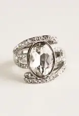 By Chance ByChance Oval Crystal Accent Stretch Ring Silver