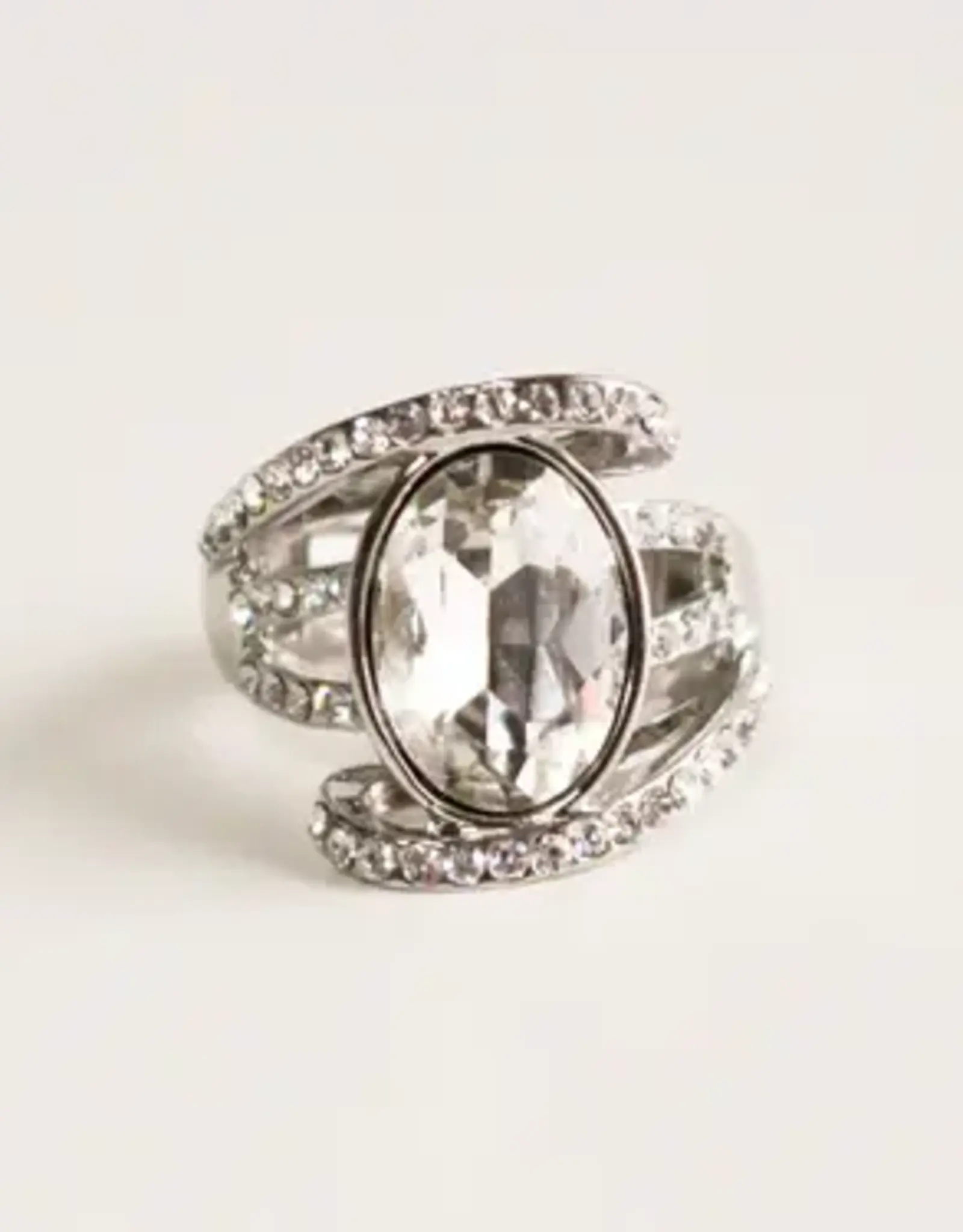 By Chance ByChance Oval Crystal Accent Stretch Ring Silver